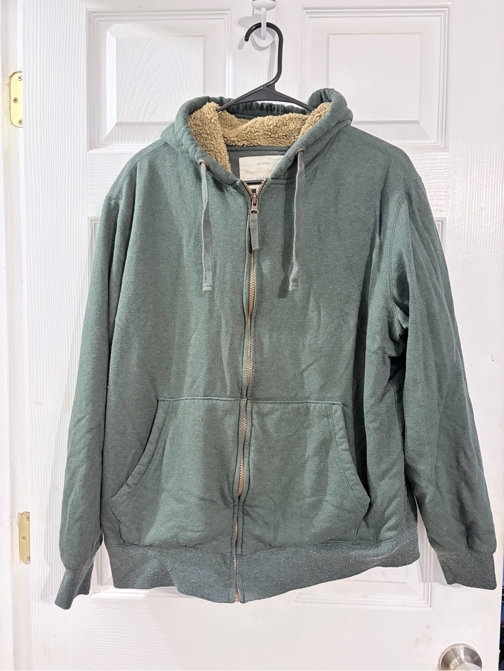 Weatherproof Vintage Men’s L Sherpa Lined Full Zip Hoodie Green Gray